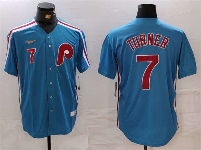 Men's Philadelphia Phillies #7 Trea Turner Blue Cool Base Stitched Jersey Men's Philadelphia Phillies #7 Trea Turner Blue Cool Base Stitched Jersey